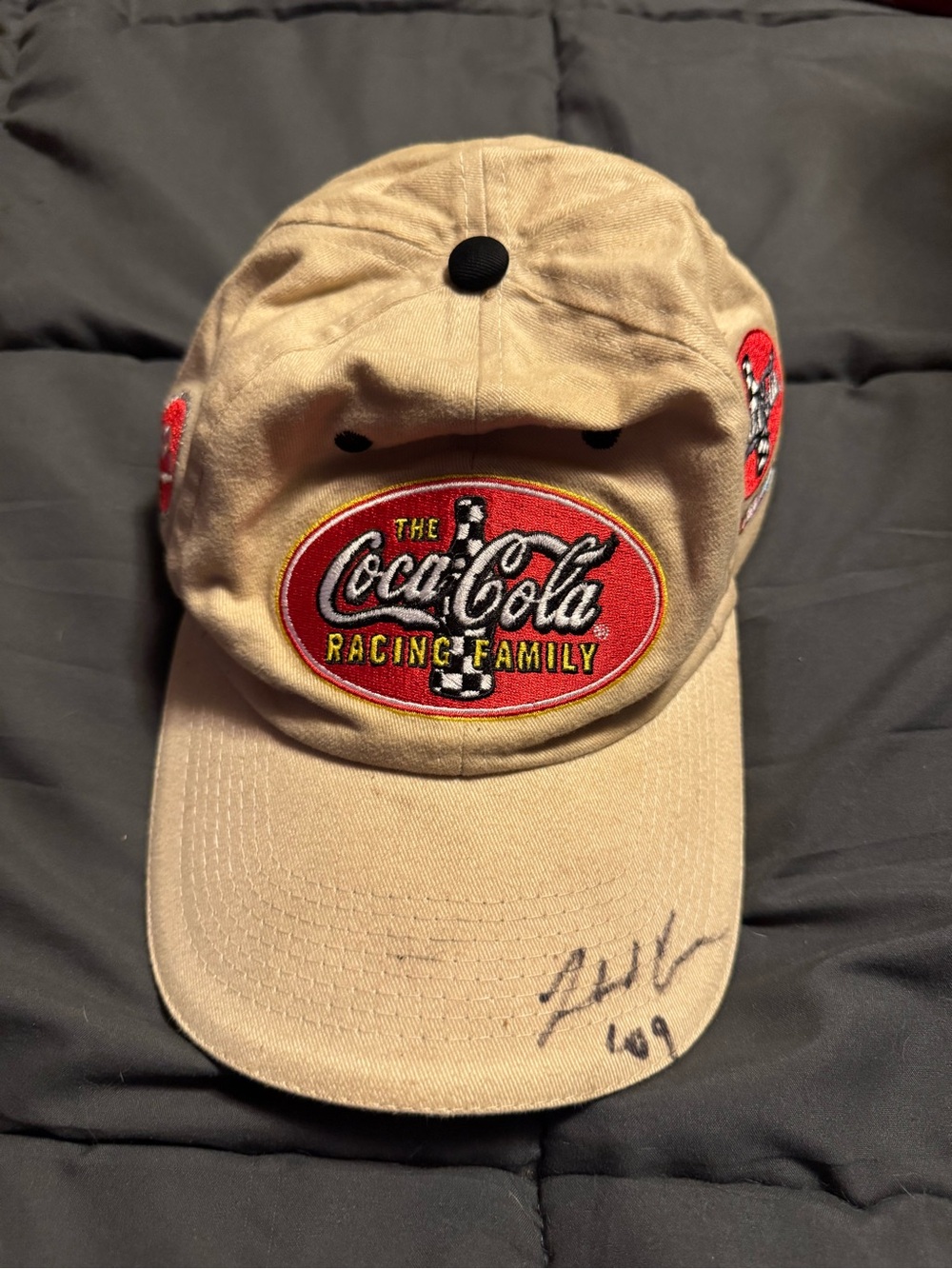 Coca Cola Beige Racing Family Logo Hat with Red Patch